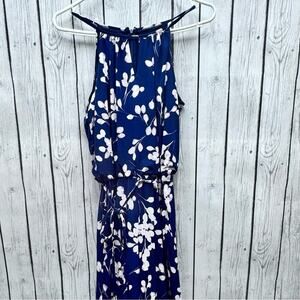 Wisp Petites Lottie Jumpsuit Womens Sz 6 Knit Crop Navy Blue Floral Print Halter